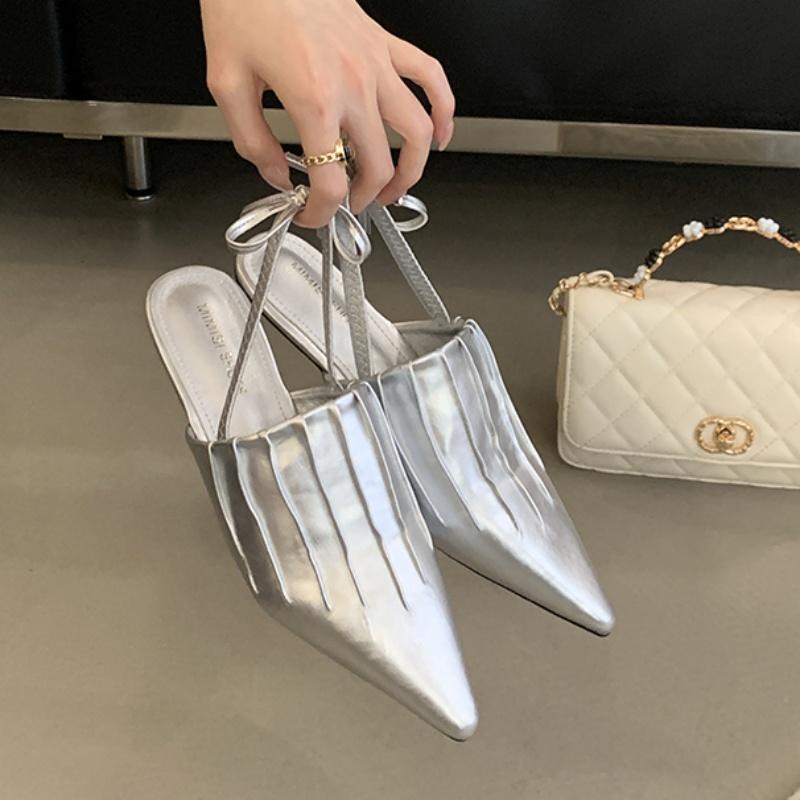 

Мода Bailamos 2025 Весна Новый Бренд Женские Сандалии Мода Острый Носок Неглубокие Слипоны Женские Туфли Слингбэки Низкий Клиновидный Каблук Мюли 35