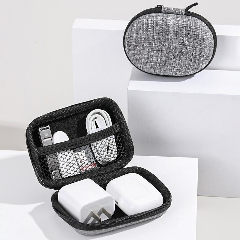 Portable Digital Cable Winder Organizer Case Solid Color Minimalist Tech Storage Box Shockproof Charger Cable Hard Drive Bag