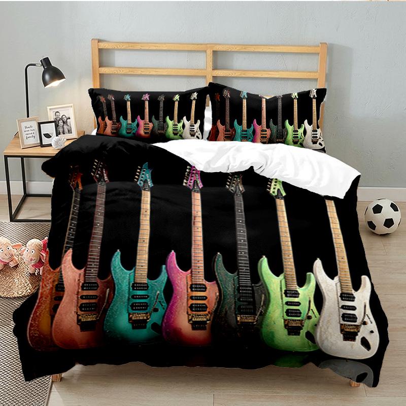 Guitar Collection Diversity 3PCS Bedding set,Ideal for 1pc Duvet Cover And 2pcs Pillowcases Perfect for Fan gift,Ideal for Bedroom, Dormitory