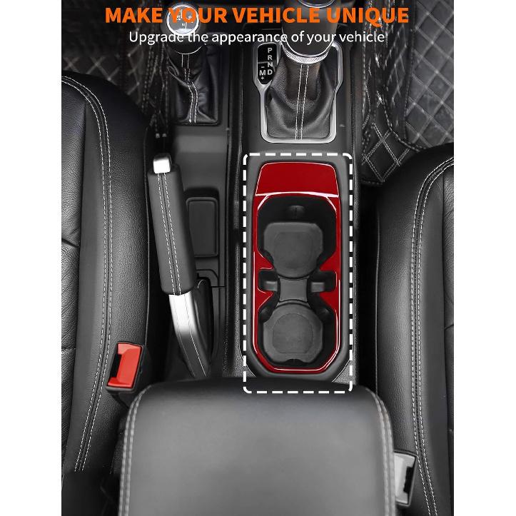 Savadicar Red Interior Accessories - Cup Holder Trim Cover for 2018-Present Jeep Wrangler JL JLU 4XE & Gladiator JT - Solid Color Interior Decor