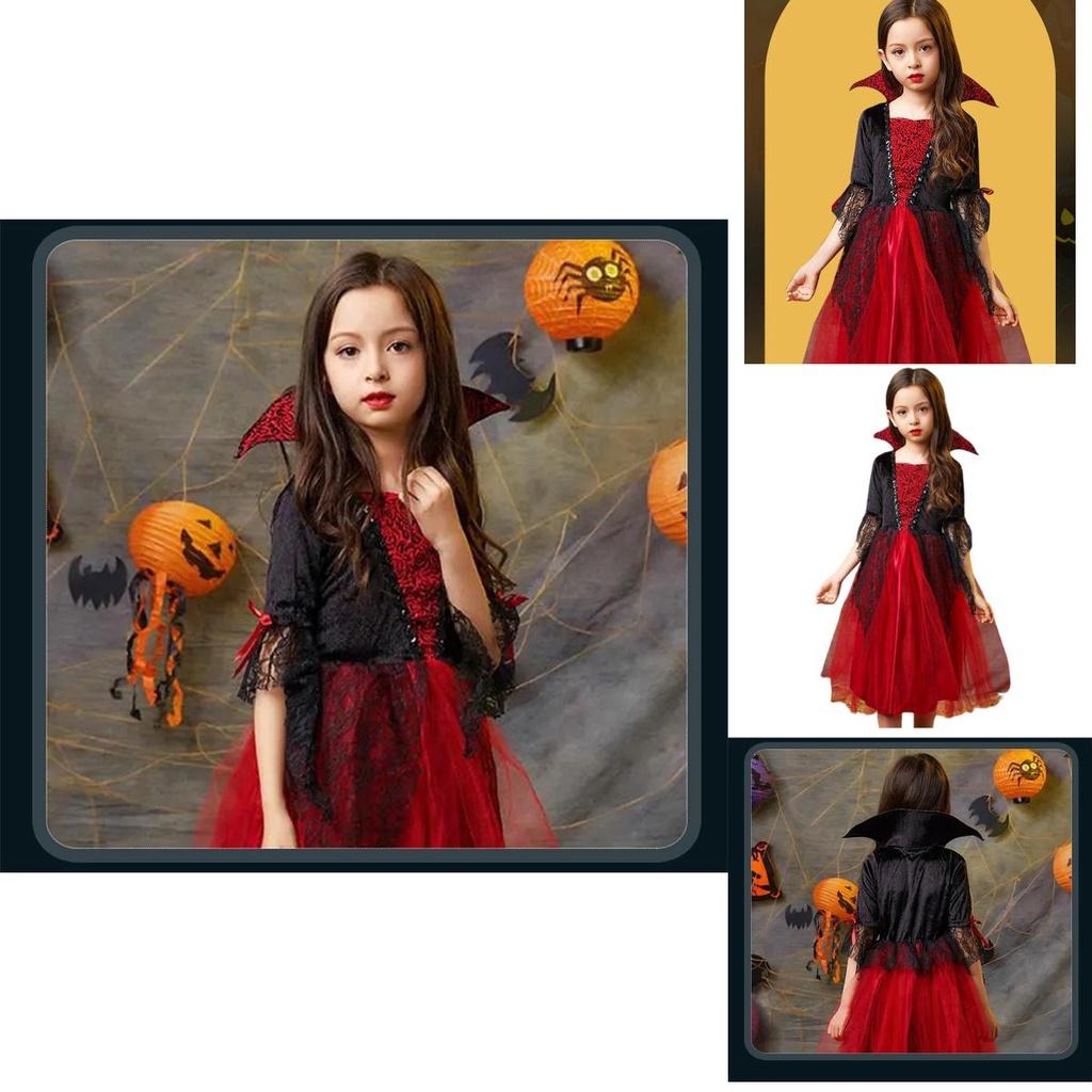 Kids Halloween Wicked Vampire Cosplay Costume Red Tulle Skirt Fancy Dress Party
