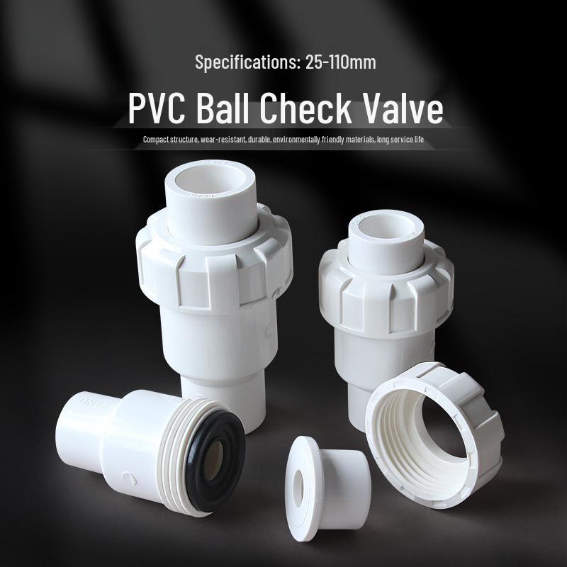 White PVC Ball Check Valve for Water Pipes, Fish Tank Fitting, Sizes: 1 Inch, 25, 32, 40, 50 Mm