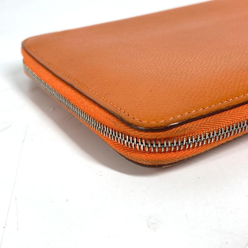 HERMES Azap Integral Long wallet Zip Around Long Wallet Leather Orange