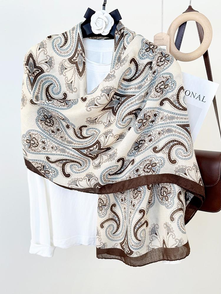 Elegant Women Retro Silk Scarf Floral Print Wrap Shawl Lady Bandanas Hijab Boho Long Scarve Pareo Headscarf Fashion Korean New