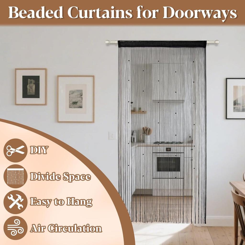 Beaded Curta for Doorways - Door Beads Curtain Semi-Sheer Handmade Durable String Curta for Closet Bedroom Room Decor Boho Acrylic Crystal (39x78in,