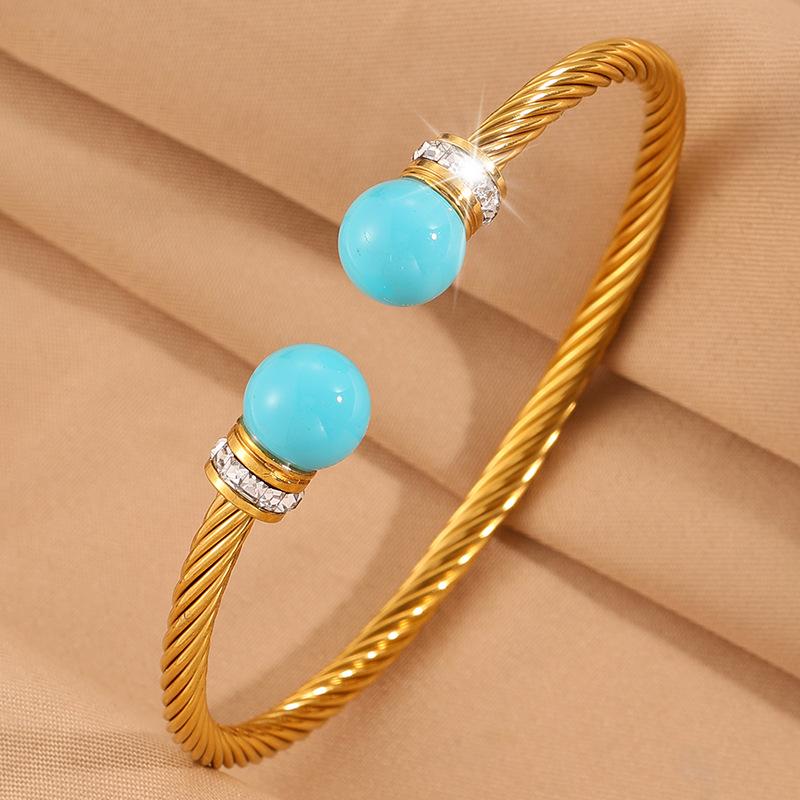 Steel wire opening round pearl diamond  women's fashion light luxury classic simple design versatile stainless steel 