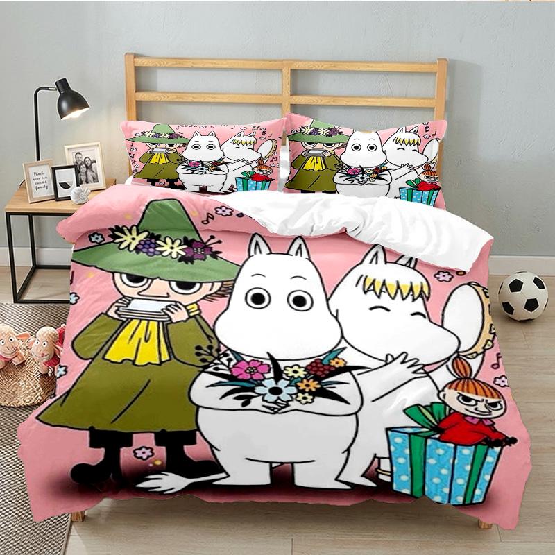 Moo-min Family Celebration 3PCS Bedding set,Ideal for 1pc Duvet Cover And 2pcs Pillowcases Perfect for Fan gift,Ideal for Bedroom, Dormitory