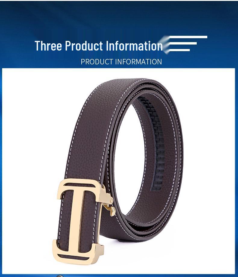 Men's Automatic Buckle Stainless Steel Belt, Genuine Leather Cowhide, Youth Versatile Casual Design