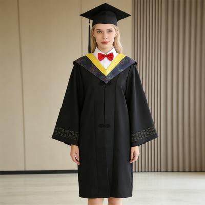Unisex Matte Graduation Cap Gown Set with Fake Shirt Collar And Neck Tie Professional Formal Attire Bachelor's Uniform for High School College