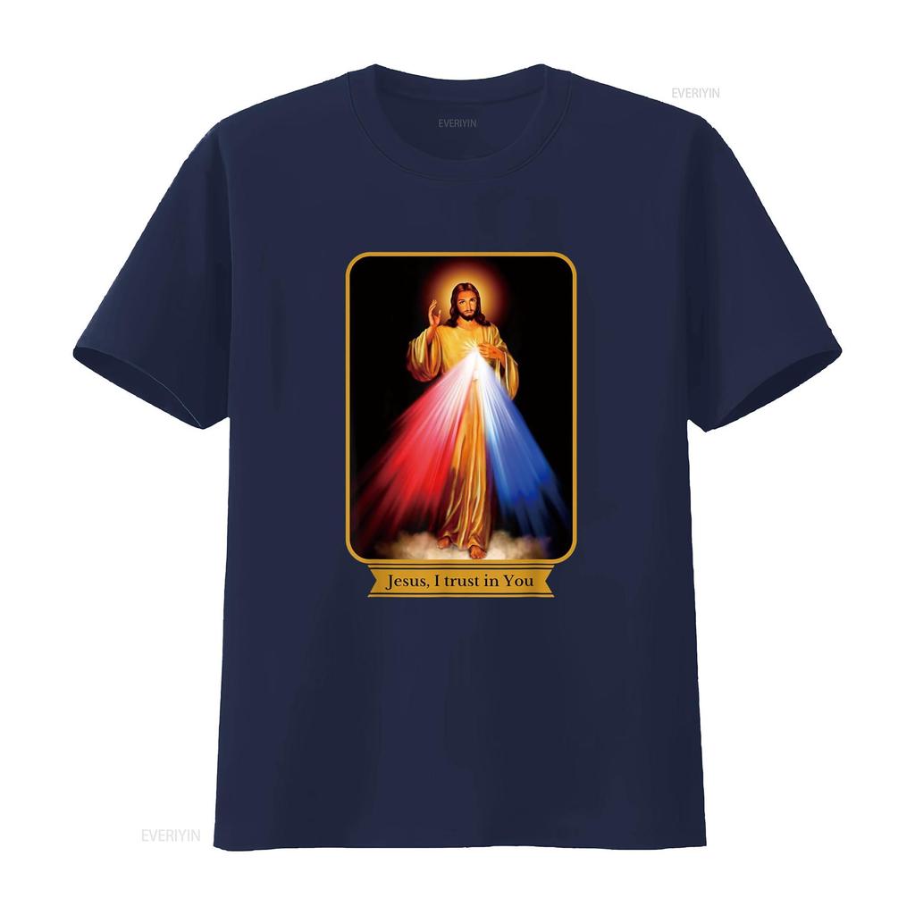 Gesù Misericordioso Confido in Te Maglietta Cattolica vintage Lavata Morbida Traspirante grafica Elasticizzata streetwear Comoda