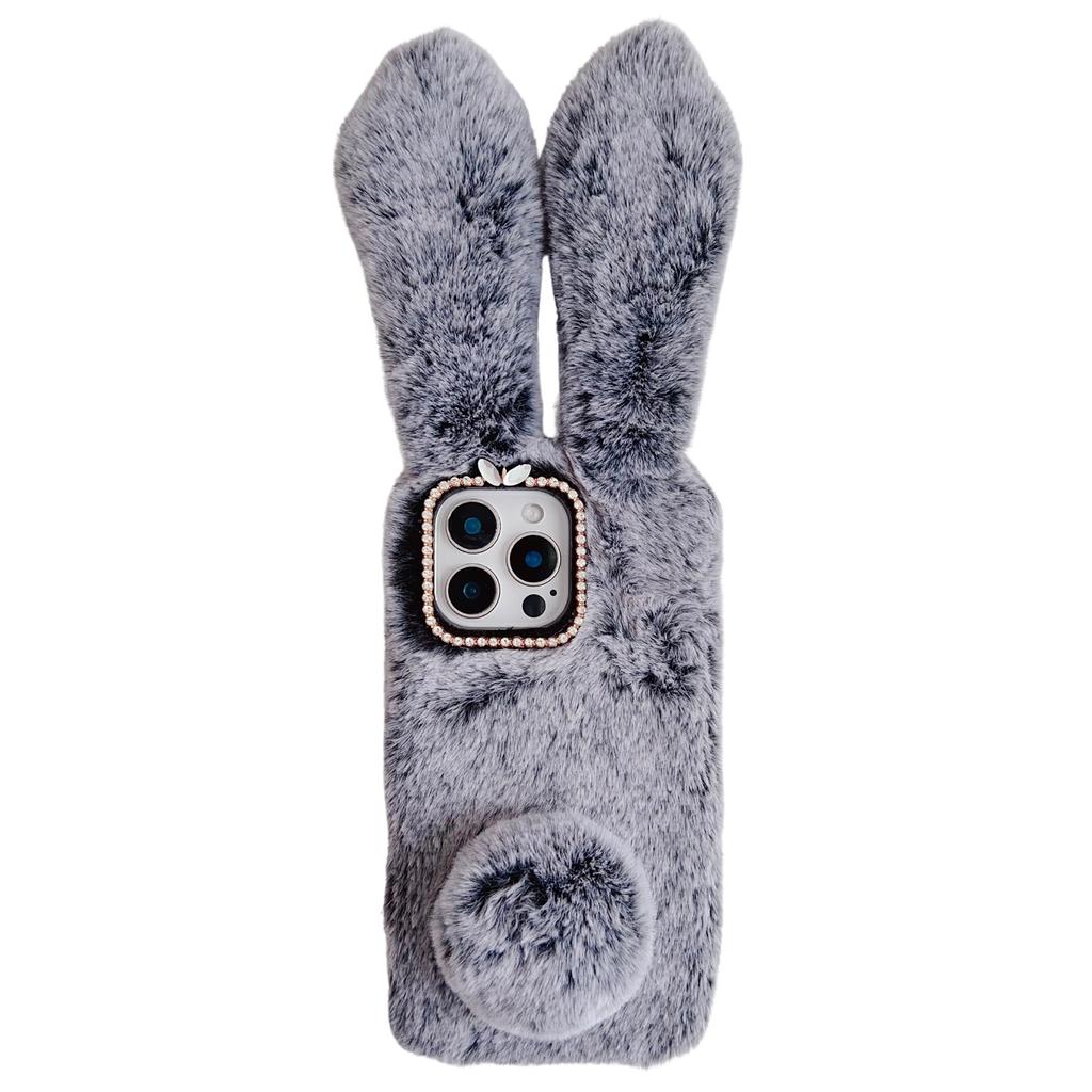 For iPhone 16 Pro Case Bunny Ears Furry Soft TPU Protective Phone Cover