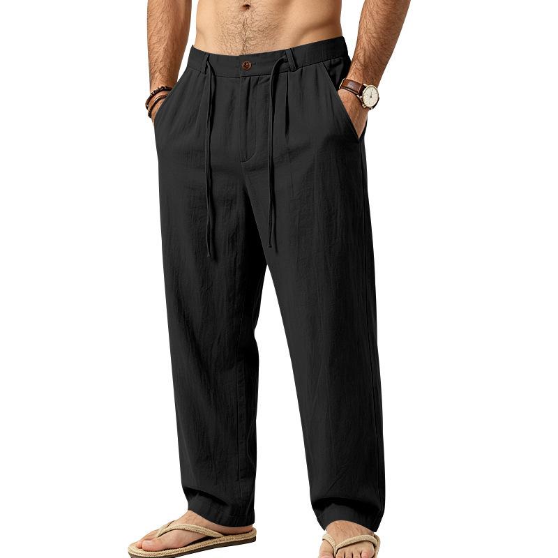 Men S Loose Straight Leg Drawstring Casual Linen Blend Long Pants