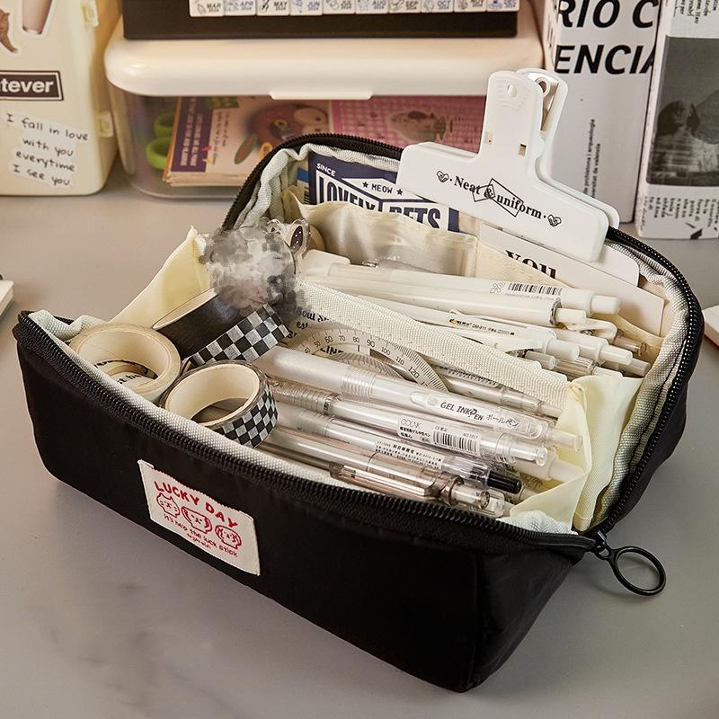 Fashion New Pencil Case Simplicity Black White Color Series Pencil Bag for Kids High Capacity Canvas Stationery Storage Box