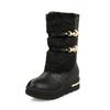 European American Design Style Mid Length Women's Boots 2024 Winter Thickened Cotton Shoe Platform Women's Leather Boots Botas