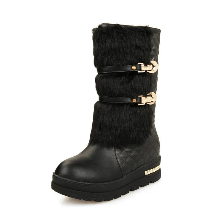 European American Design Style Mid Length Women's Boots 2024 Winter Thickened Cotton Shoe Platform Women's Leather Boots Botas