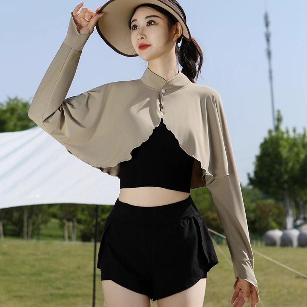 Solid Color Sunscreen Shawl Long Sleeve Ice Silk Cape Creative Gift Sunshade Cloak Summer Season