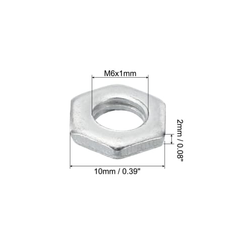 PATIKIL M6x1 Steel Hex Nuts, 50pcs, Metric Thread, Zinc Plated Finish, Hardware Nuts, Screw Bolt Fasteners, for Lamp Machine Repair, 2mm Height
