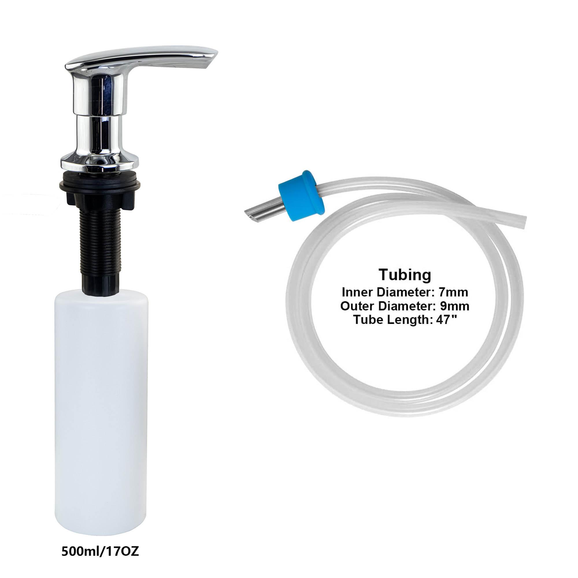 

Кухонная раковина из нержавеющей стали и цинкового сплава, хромированный дозатор мыла с большой областью нажатия, удлинительная трубка 47 дюймов и бутылка 17 унций 500ml