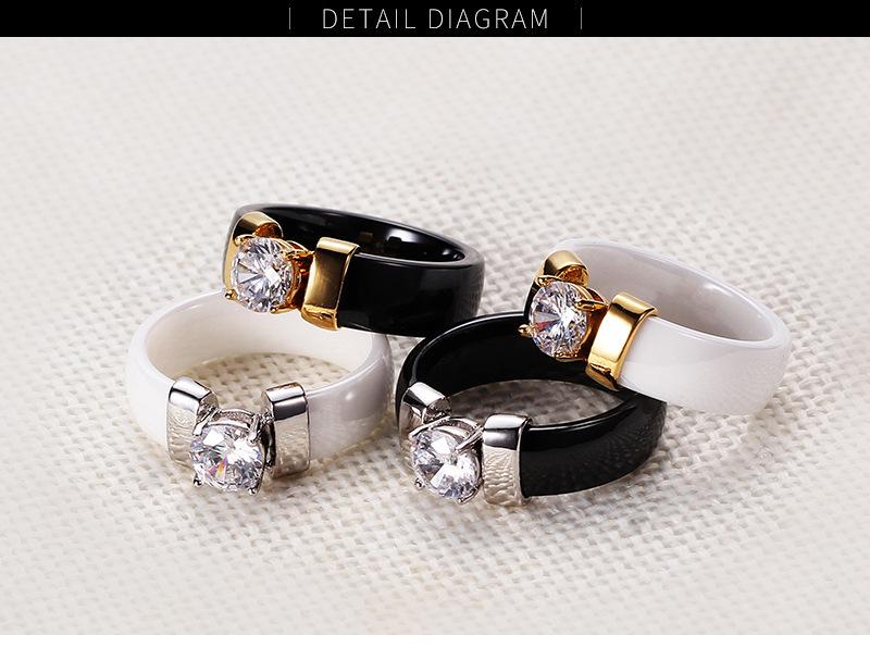 6MM Ceramic Black and White Couple Rings with Zirconium Inlay