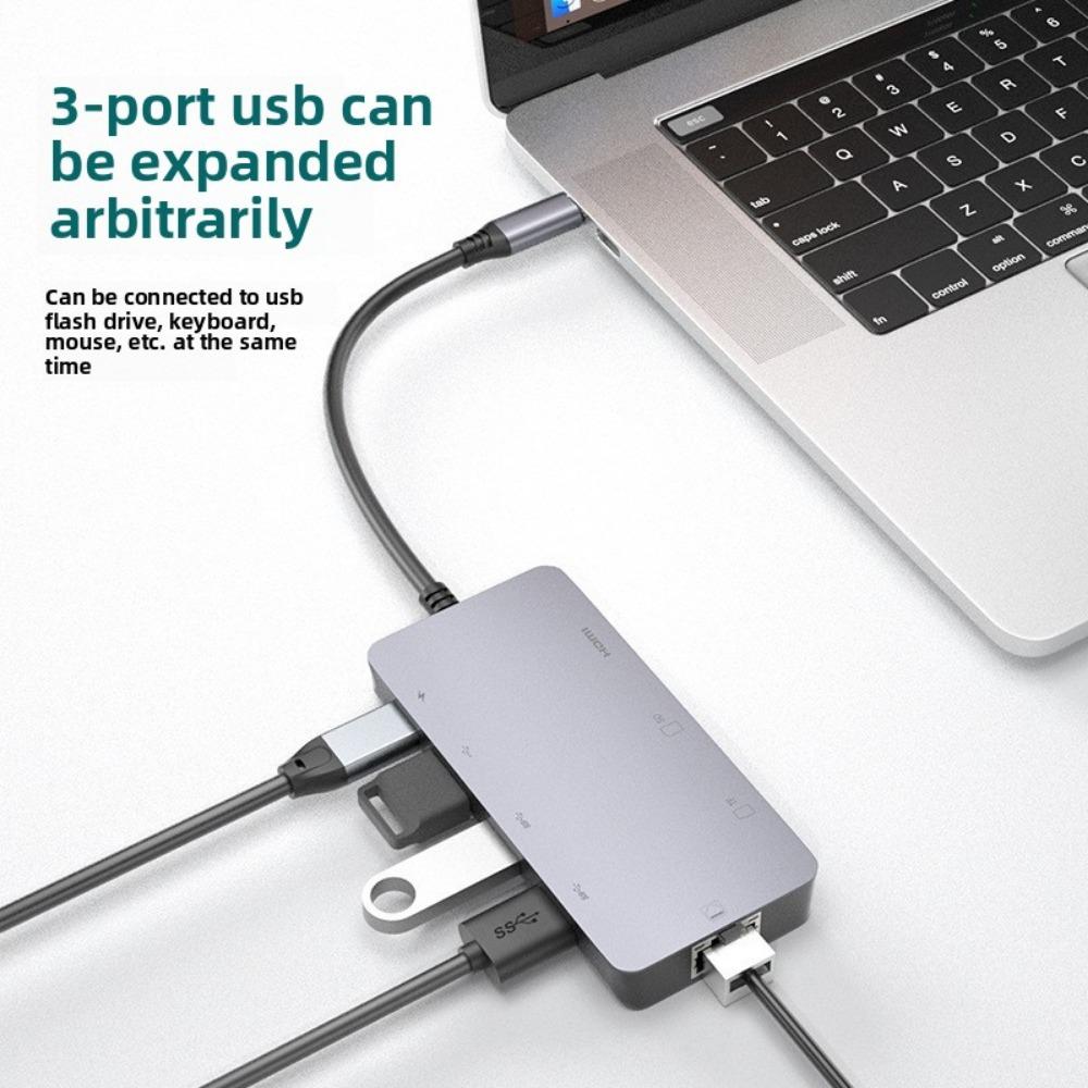 8 In 1 Type C Hub with 4K HDMI USB 3 0 Gigabit Ethernet Port for Laptop MacBook