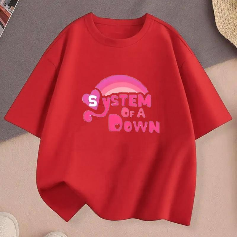 

Women Casual System of a Down Printed T-shirt Summer Oversize Casual Harajuku O-Neck Short Sleeve Tops T-shirt for Women Unisex XS червоний