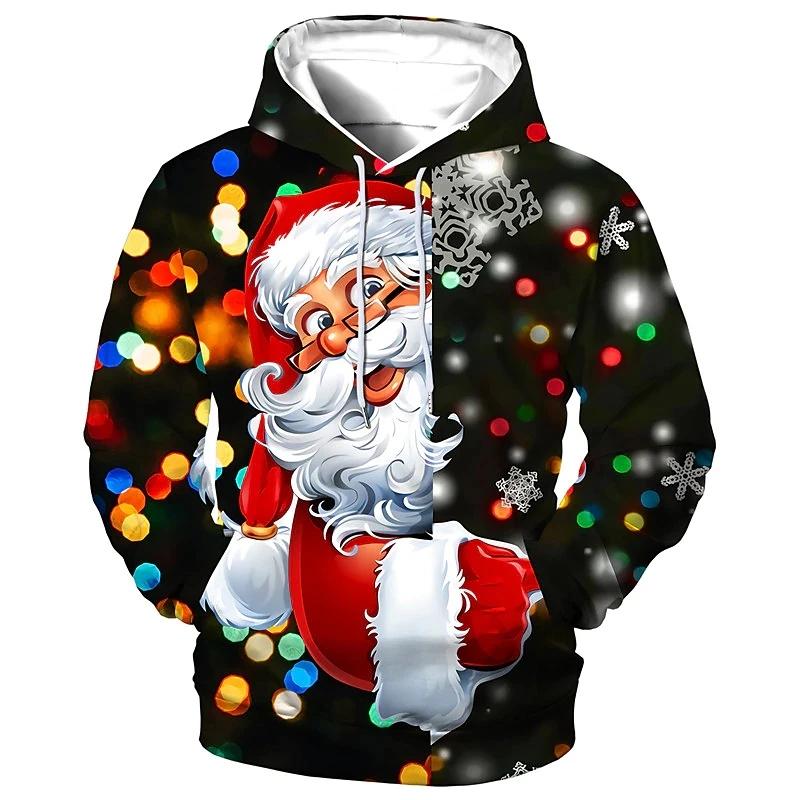 Santa Claus 3D Tisk Pánské Mikiny Vánoční Grafické Mikiny Pánské Ležérní Mikiny s Kapucí Vtipně Tištěné Módní Pulovry