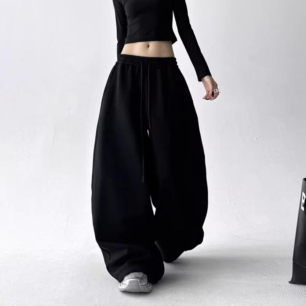 Korean Retro Hip-Hop Slimming Winter Sweatpants for Women – Curved Leg, Loose Fit