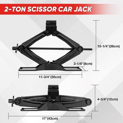 Cric ciseaux pour voiture 2 tonnes avec base étendue, plateau rotatif à 360° et kit de changement de pneu