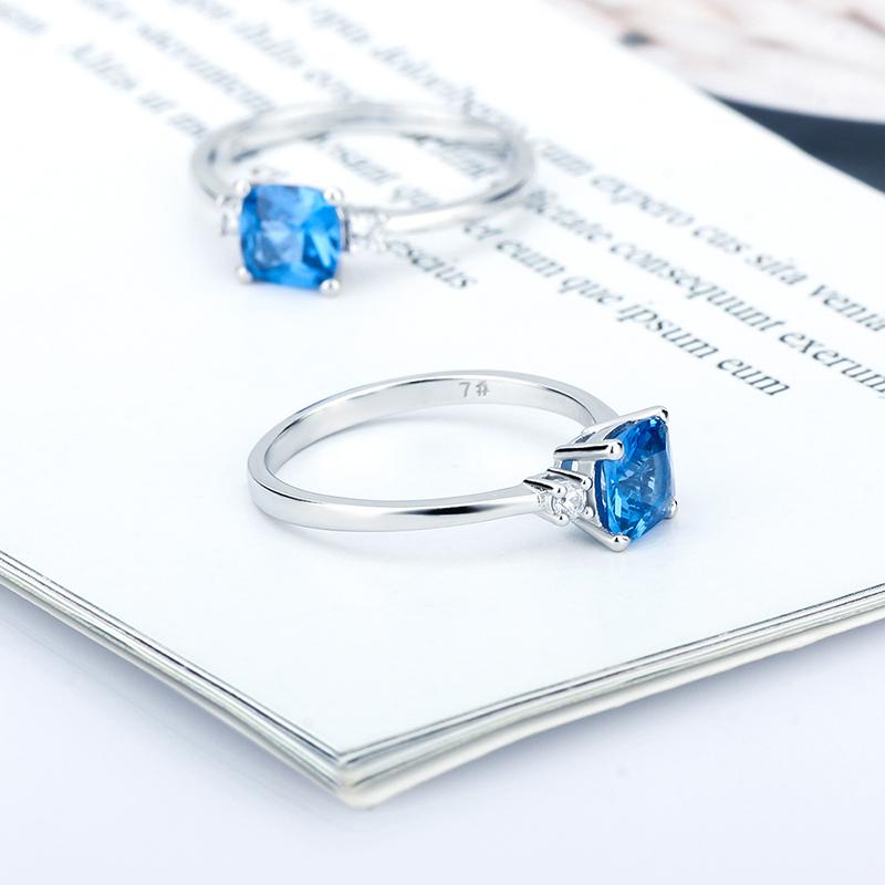 CLUCI Real 925 Sterling Silver White Blue Aquare Cubic Zircon Rings for Women Party Wedding Silver Rings Jewelry Gifts DR1042SB