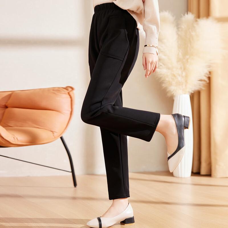 Paosite Fleece-lined Winter Elastic Waist Pants for Mid-aged Women