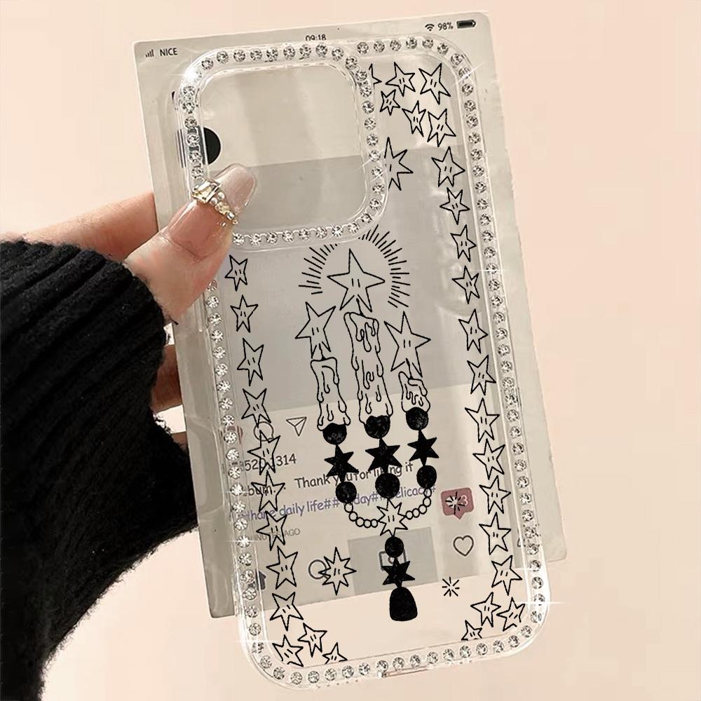 Armbandkette Handyhülle Für iPhone 17 16 15 13 14 für 17Air 17 12 14 16 Pro 17 14 16 Pro Max Funkelnder Diamant Niedliches Muster Hartschale Mit Trageband