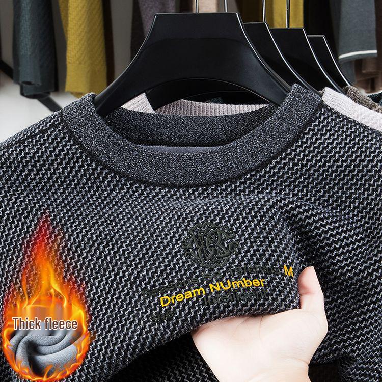 Men s Thick Warm Round Neck Mink Velvet Knit Sweater M чёрный