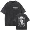 Vintage Washed Faith in God Christian Bible Verse Print T Shirts Men Womens Clothing Aesthetic Fashion Oversized Cotton Tshirt