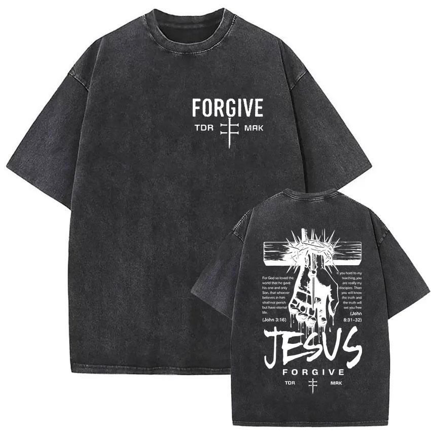 Vintage Washed Faith in God Christian Bible Verse Print T Shirts Men Womens Clothing Aesthetic Fashion Oversized Cotton Tshirt