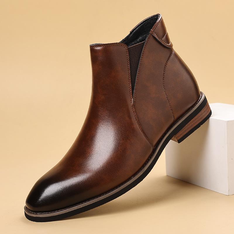 Autumn Winter Retro Chelsea Boots for Men Solid Color Fashion Casual Leather Boots Man Big Size Zipper New Designer Shoes Man