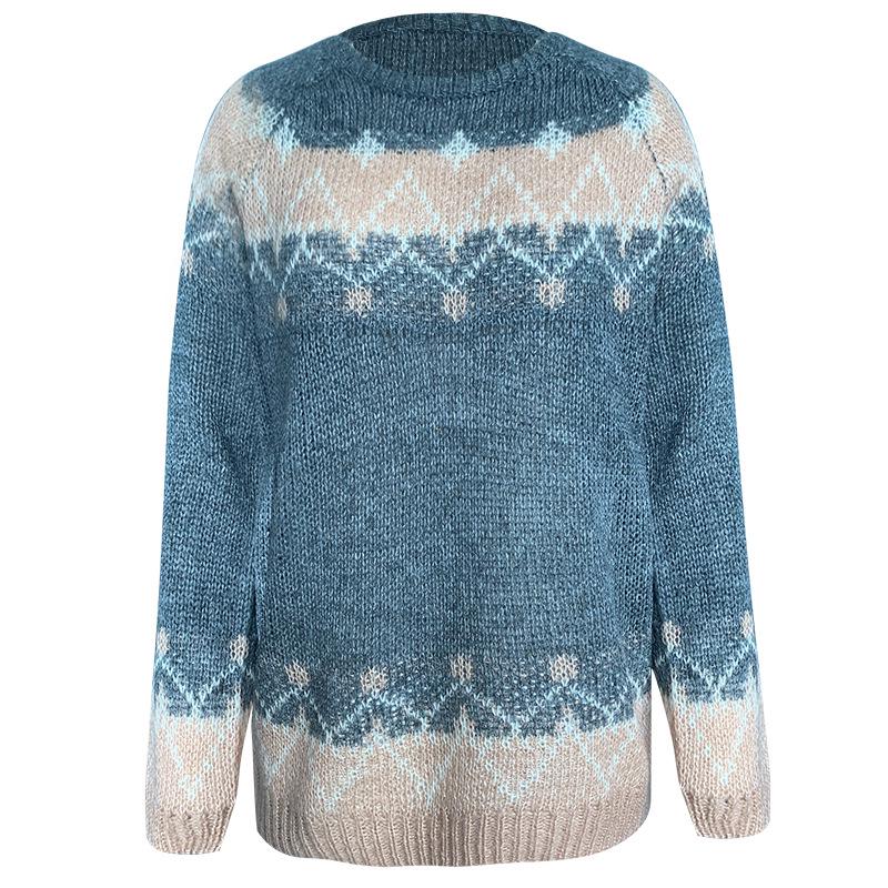 2020 Women's Autumn/Winter Casual Loose Mohair Chunky Knit Jacquard Sweater