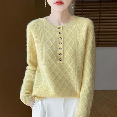 Damenpullover, 100 % Wolle,, Rundhals-Strickpullover, dicke Winterpullover, Strickoberteile für Damen