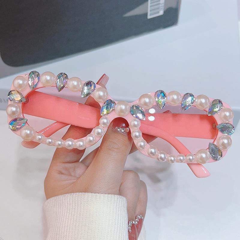 Pearl Sunglasses Women, Temperament Personality Diamond-Set Square Glasses, Hip-Hop Sunglasses