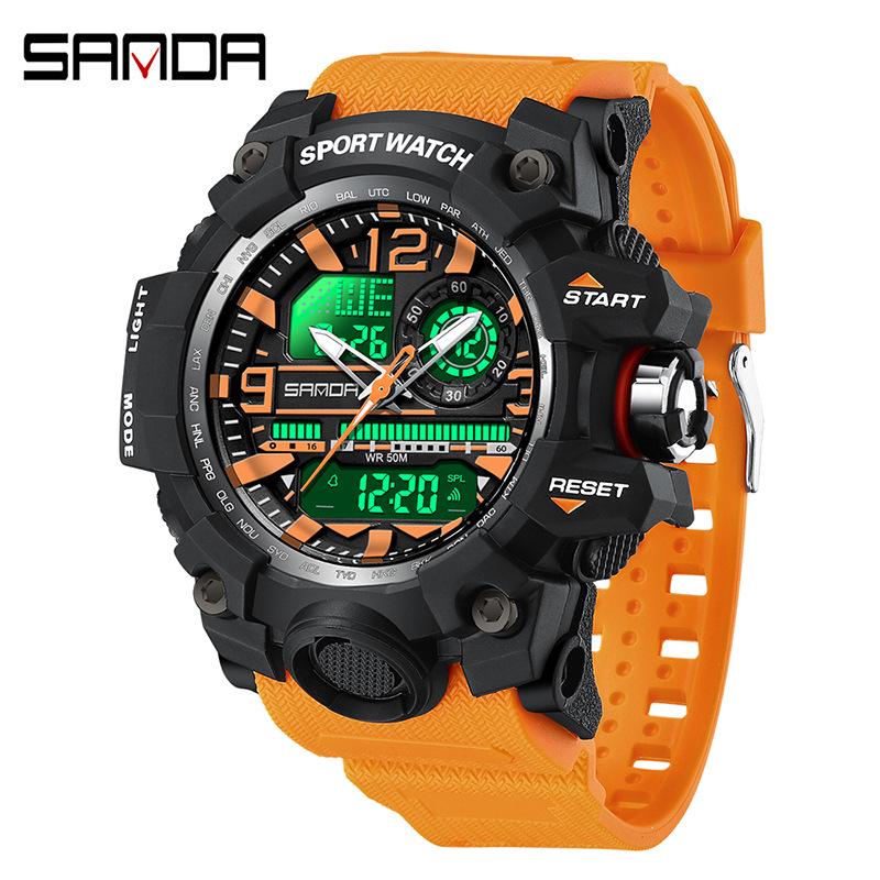 SANDA Women's Trendy LED Dual Display Waterproof Watch with Hourly Chime
