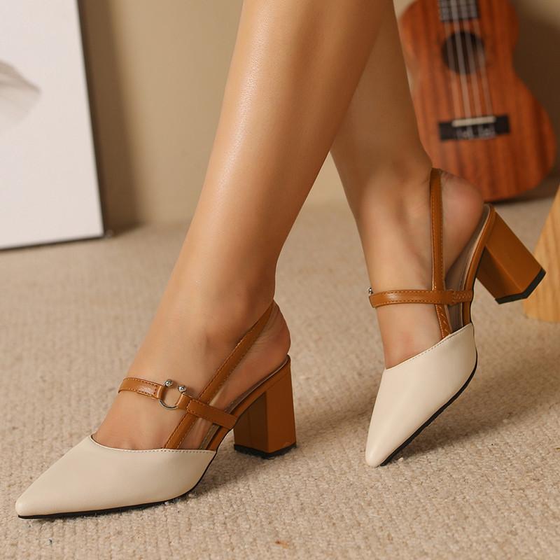 2025 Summer Elegant Thick High Heel Shoes with Baotou Solid Color Women's Shoes Women's Sandals Zapatillas Mujer Sandal