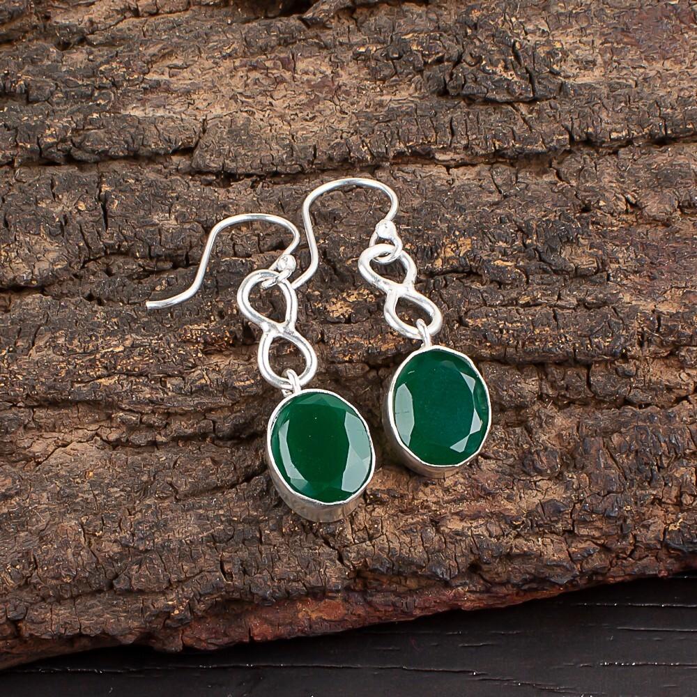 Natural Green Onyx Gemstone 925 Sterling Silver Handmade Jewelry Earrings 1.60" EE-12-17