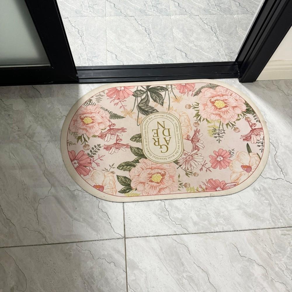 Flower Printing Bathroom Floor Mat Elegant Anti Slip Door Mat Absorbent Bath Carpet  Household Use