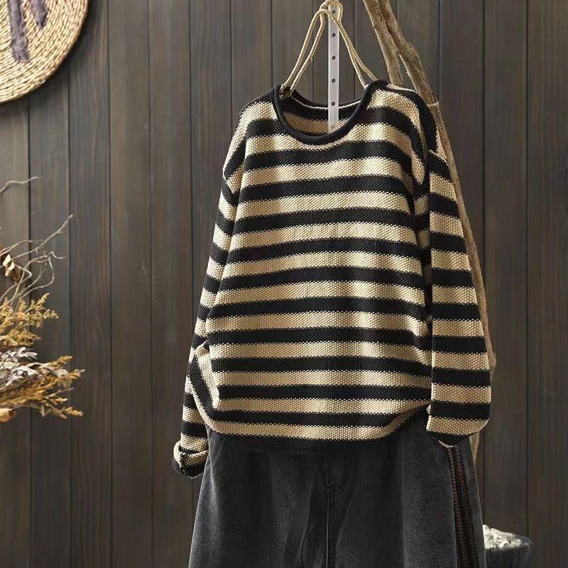Contrasting Color Stripes Ulzzang Loose Autumn Versatile Knitted Women's Casual Pullovers