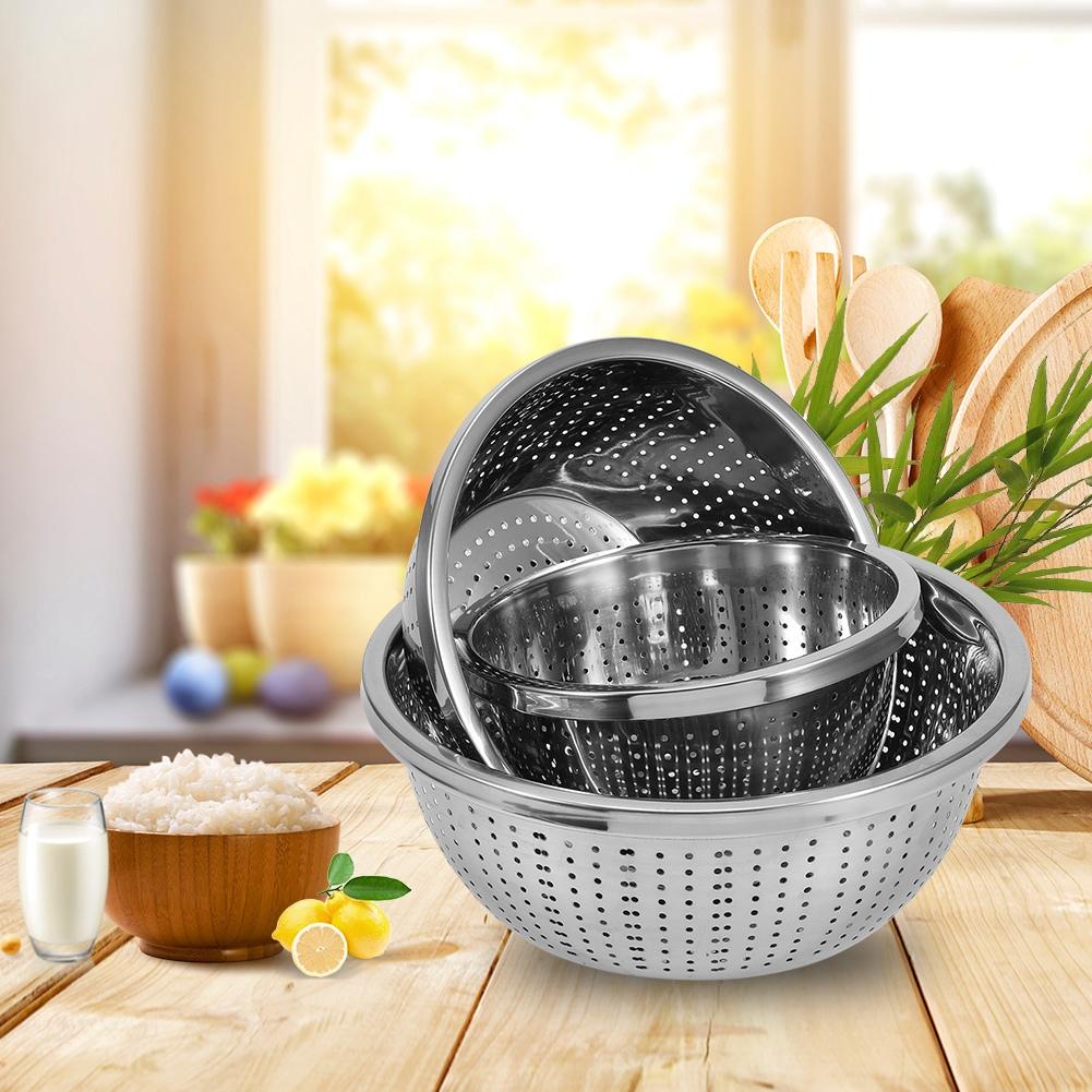 3Pcs/Set Stainless Steel Rice Sieve Rice Washing Filter Strainer Drainer Kitchen Cleaning Gadge