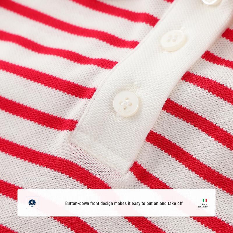 Navigare Girls' Stripe Pleated Polo Collar Dress