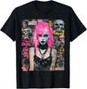 Pink Hair Punk Goth Witch With Skull Collage Background T-Shirt