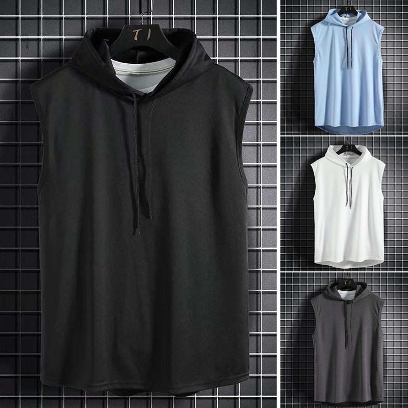 Canotta da uomo con cappuccio da palestra senza maniche, canotta da fitness, sportiva, con cappuccio, per muscoli