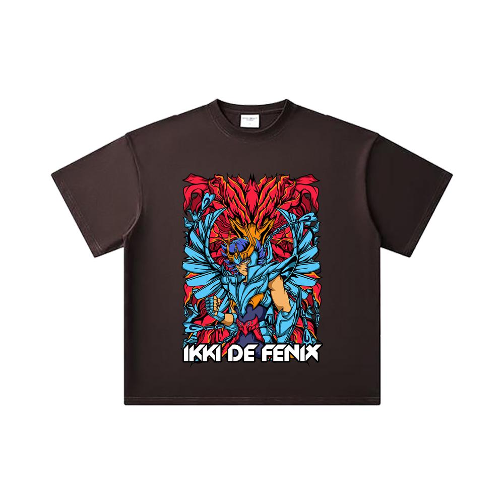 260 GSM Doppelgarn 32er Zählung 100% Baumwolle Saint Seiya V13 Phönix Aufdruck Unisex Schweres Baumwoll-T-Shirt