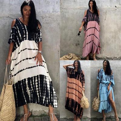Off-Shoulder Beach Cover-Up: European/American Style Long Robe, Bikini Swimsuit, Sun Protection Dress
