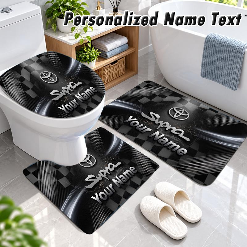 Toyota Supra Custom Name 3Pcs Flannel Bathroom Mat Set Toilet Rug Personalized Bath Decor